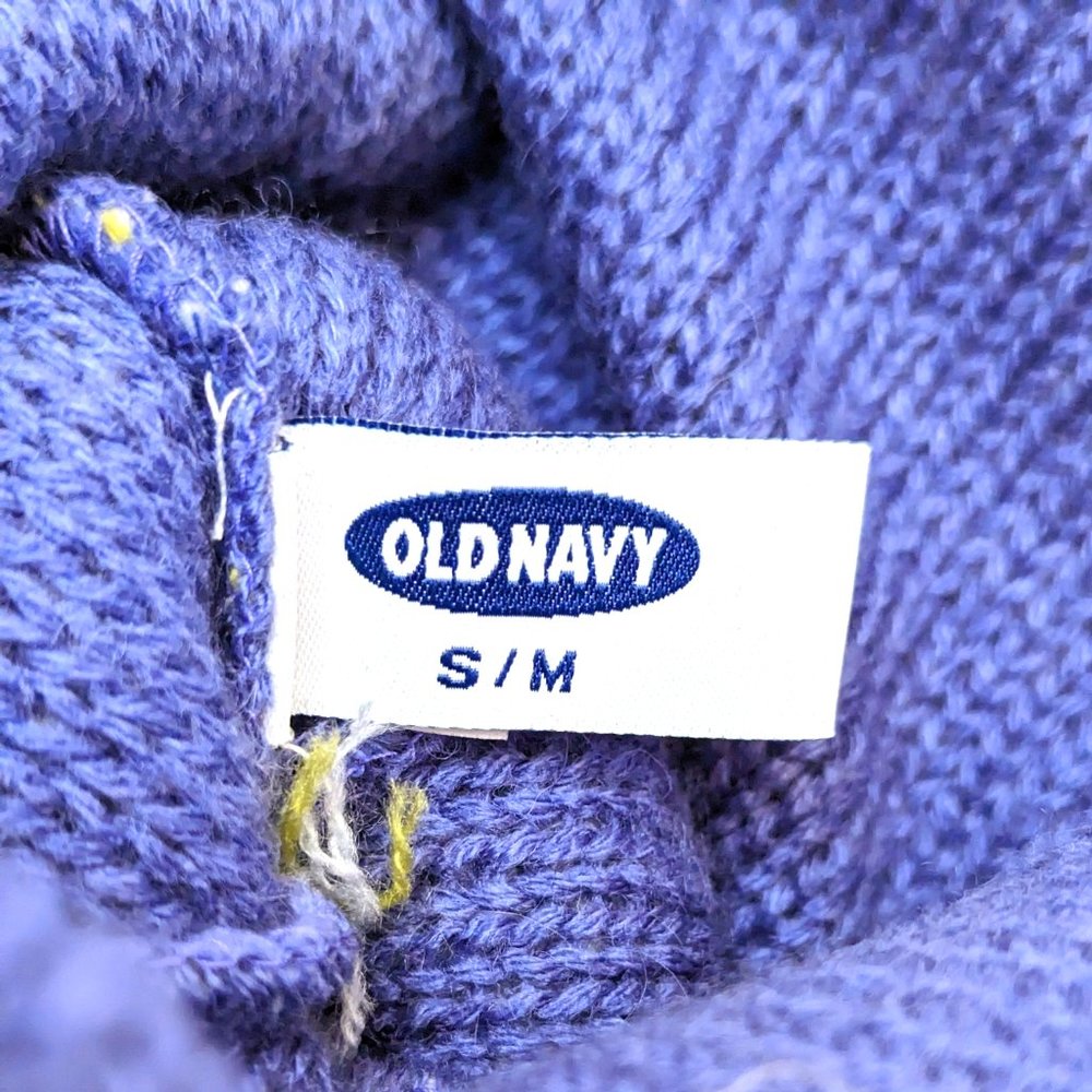 Old Navy Pom Pom Beanie Knit Cap Hat Purple Yellow Warm Winter Gear Adult S/M - Picture 3 of 3